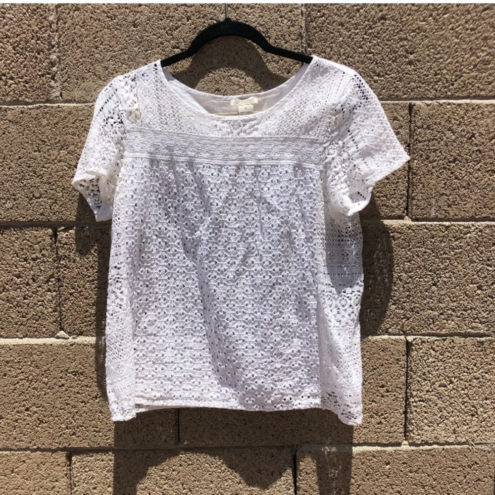 Lucky Brand Live In Love Short Sleeve Open Knit